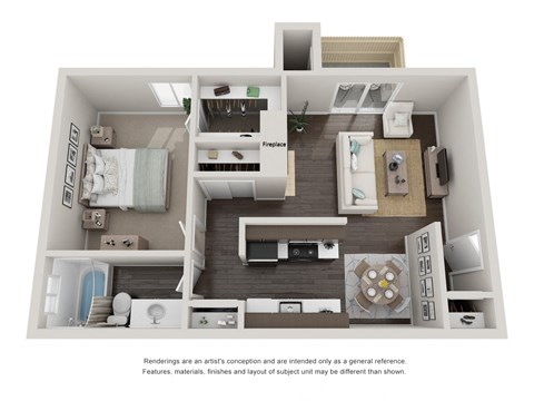 The Cypress 1 bedroom 1 bathroom floor plan with 735 square feet at Willow Grove Apartments, Sacramento, 95825 